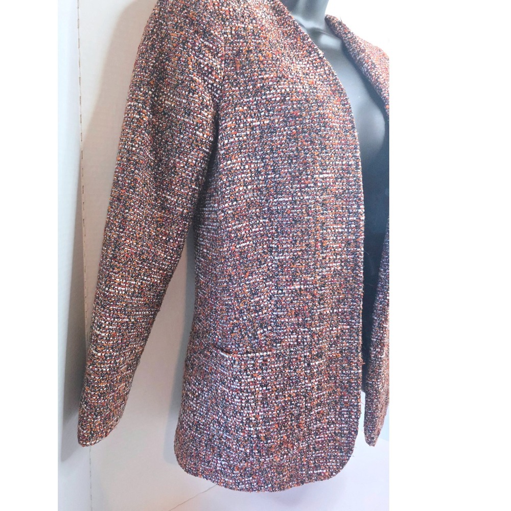 ASOS Tweed Blazer Jacket Orange Black White Textured Open Front SZ 0 - Picture 2 of 11